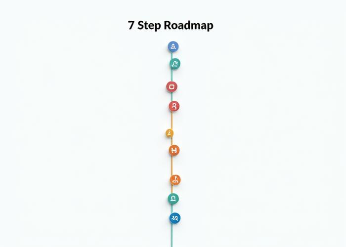 Visual roadmap showing seven steps of the home buying process, starting with finance assessment and ending with closing and move-in support.