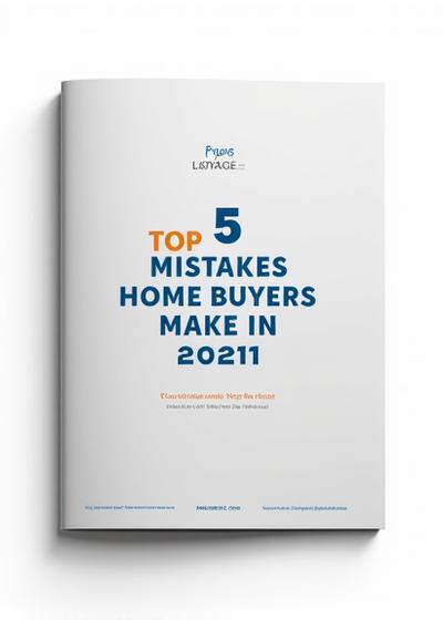 Mockup of the Top 5 Mistakes Home Buyers Make in 2025 PDF guide cover with professional blue and orange design.