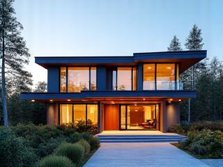 Photo of large, upscale modern home symbolizing the next level of property for a move-up buyer.