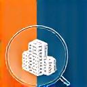 Illustration of a magnifying glass over city blocks, symbolizing detailed analysis.