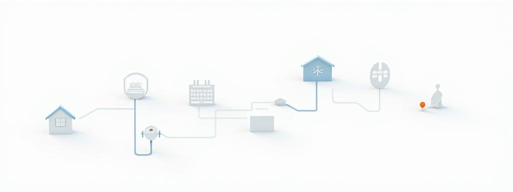 Visual representation of the seven-step Fyreglaide Senior Living Advisory Process using a stylized timeline.